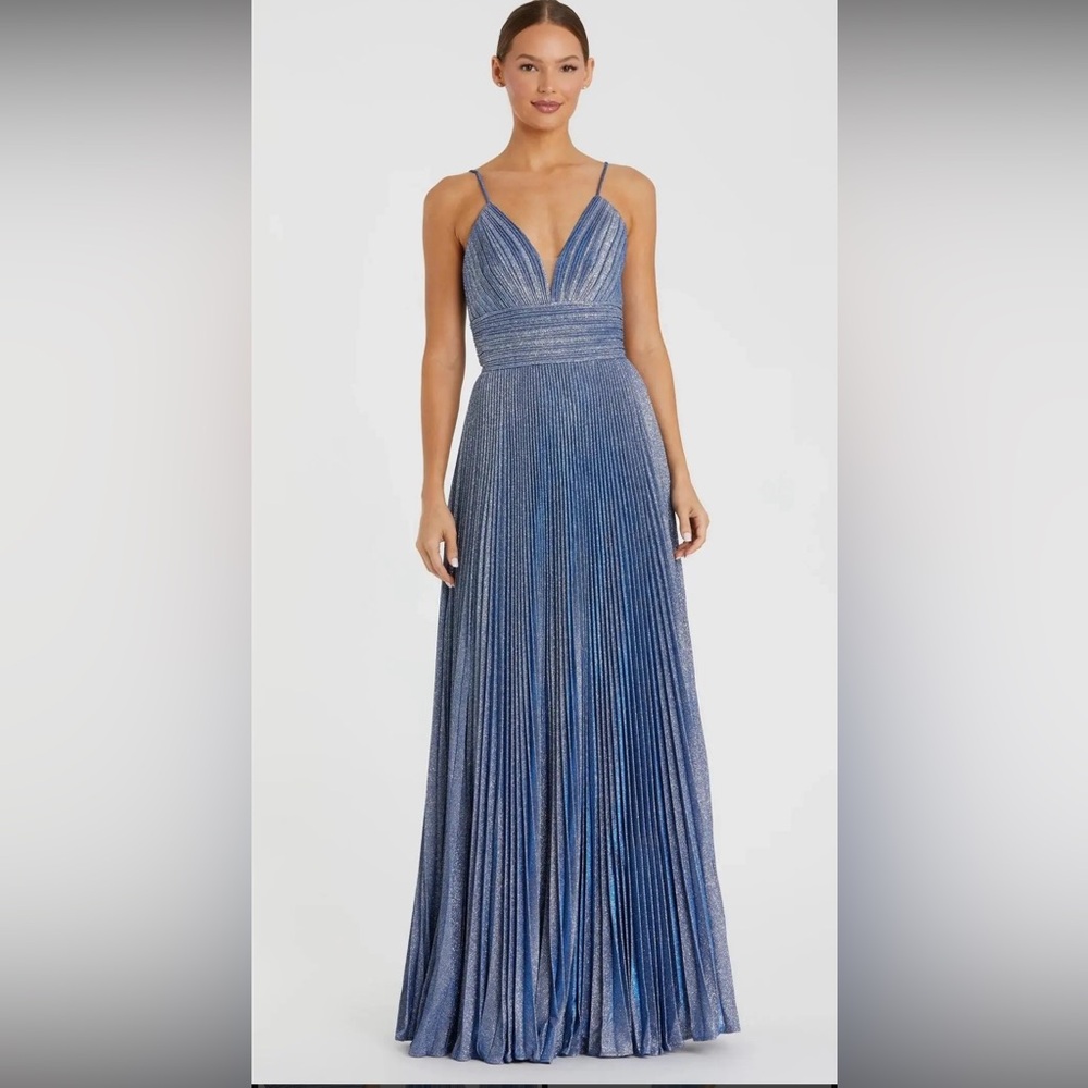 Mac Duggal Strapless Blue Glitter Gown